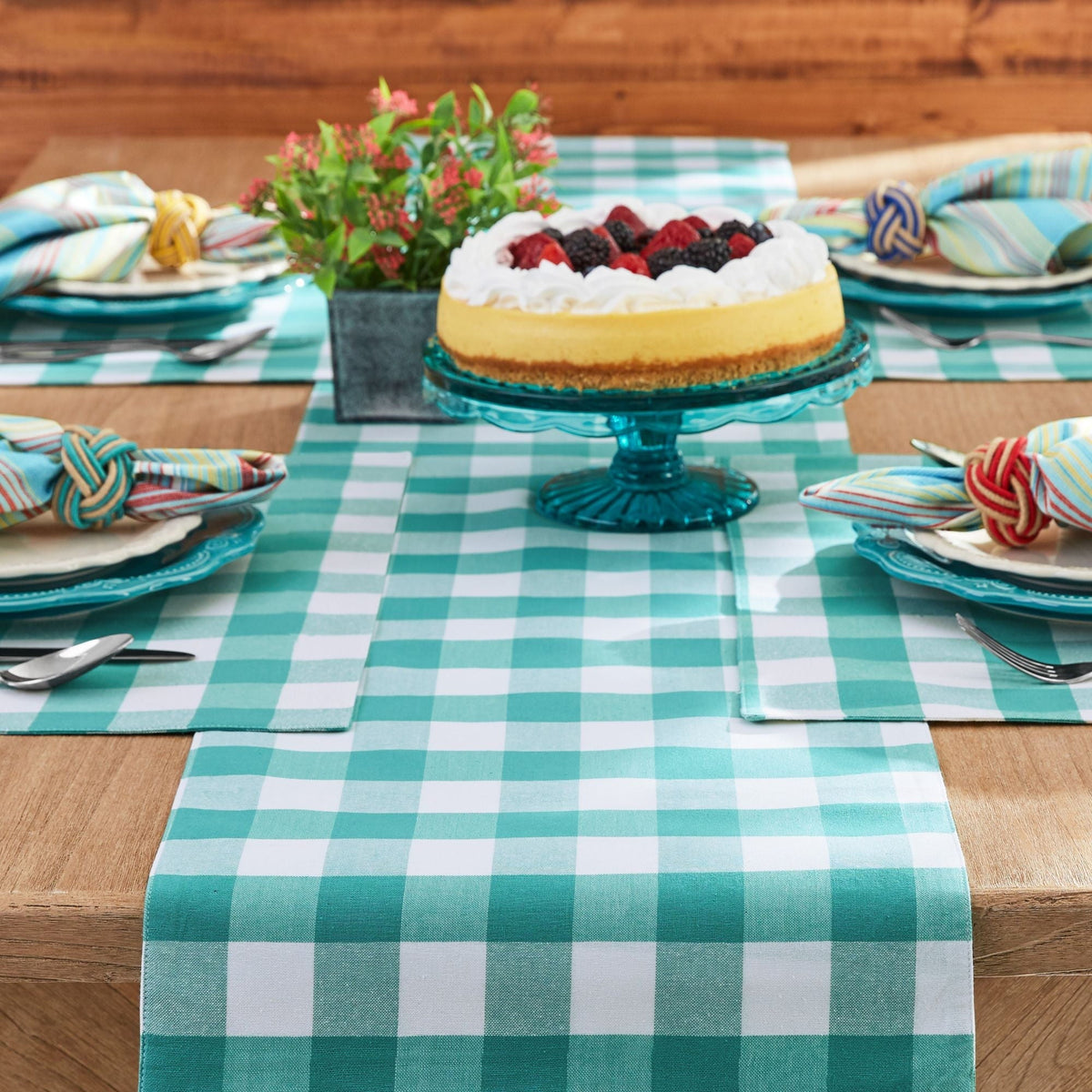 Brambelle Charming Check Placemat Runner and Napkin Set 13 Piece Teal