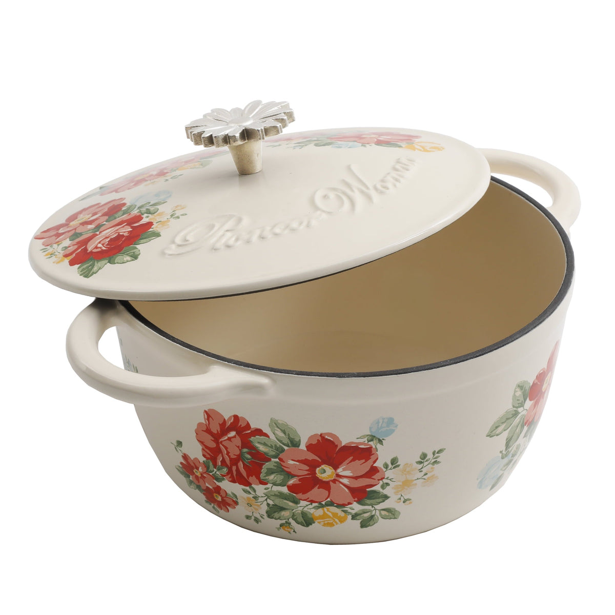 Brambelle Vintage Floral Enameled Cast Iron Dutch Oven 3 Quart