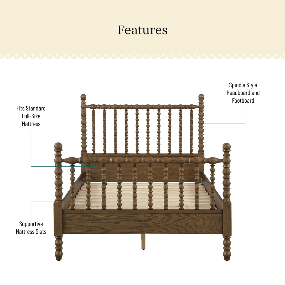 Spindle bed in homestead brown view 3