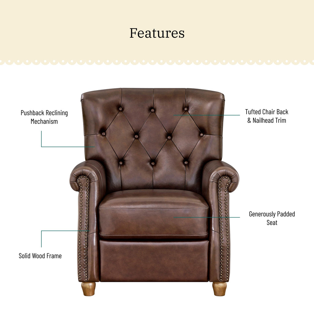 Recliner in whiskey brown view 3