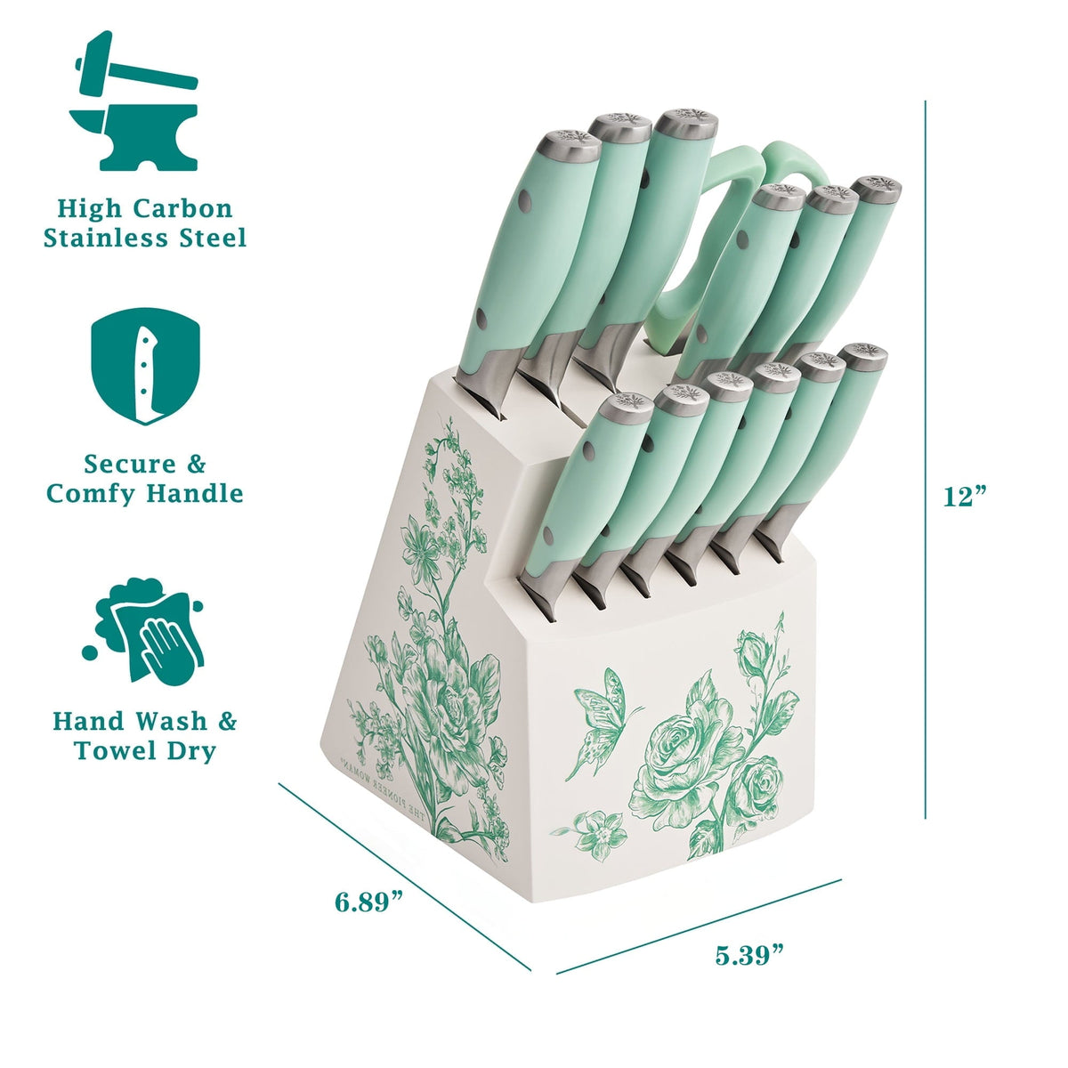 Knife block set in green view 7