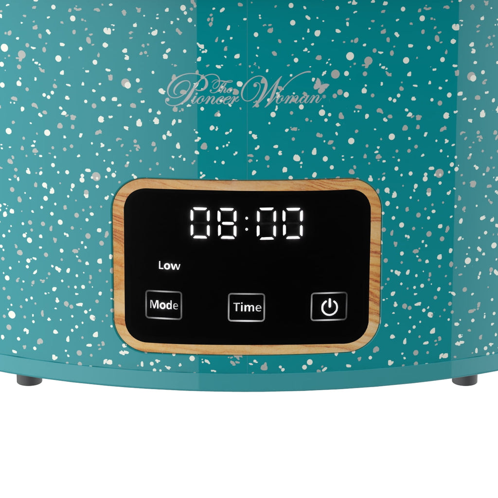 Slow cooker in teal speckle view 4
