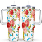 Brambelle Flower Stainless Steel Tumbler with Handle Lid and Straw 40 oz