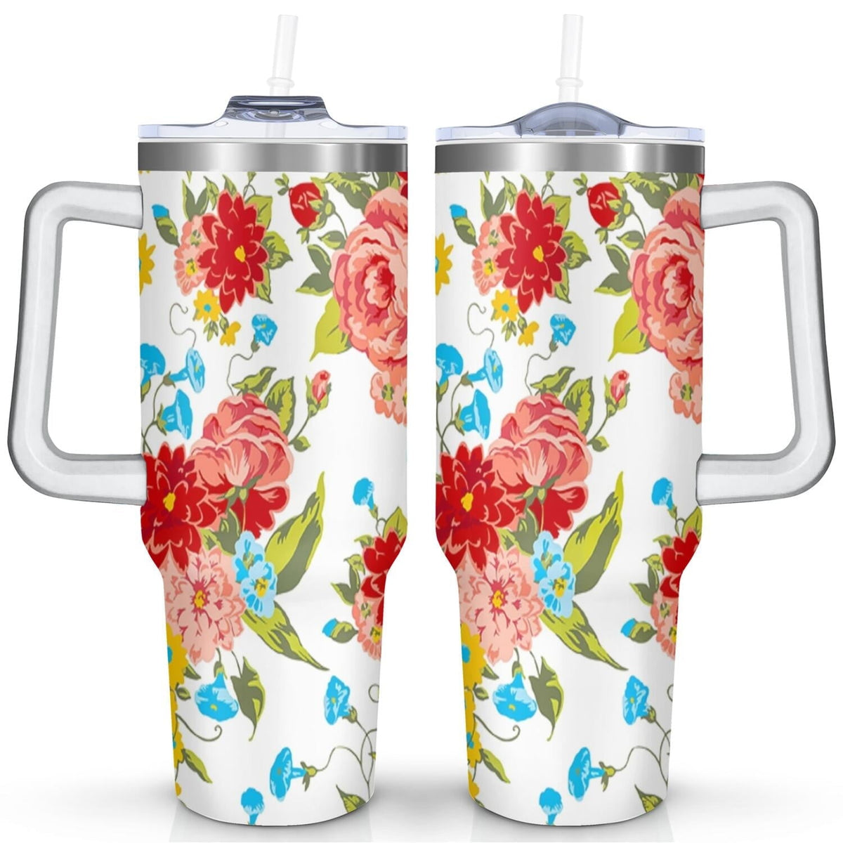 Brambelle Flower Stainless Steel Tumbler with Handle Lid and Straw 40 oz
