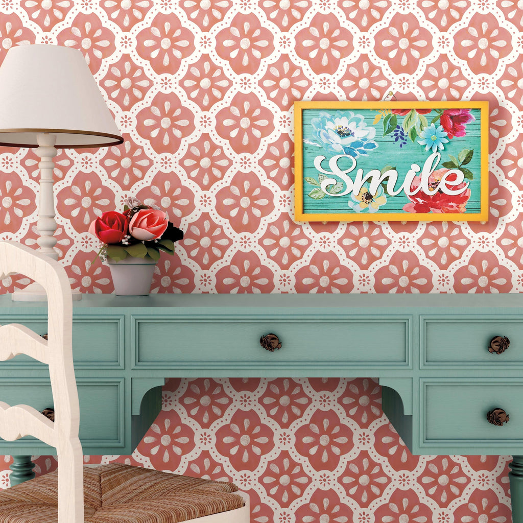 Peel and stick wallpaper in pink salmon view 4