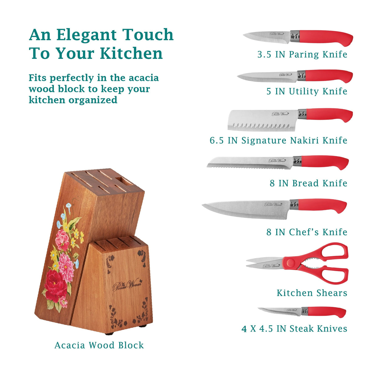 Knife block set in red view 4