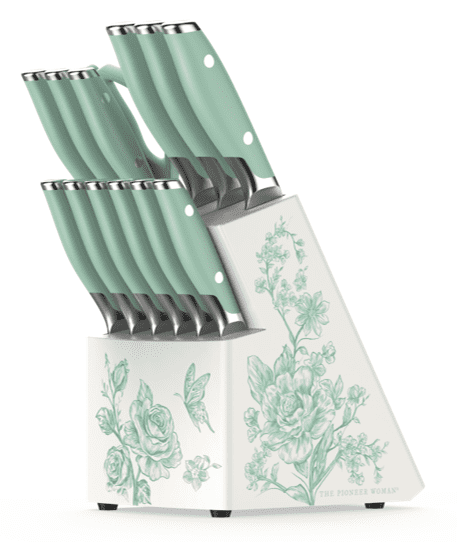 Knife block set in green view 4
