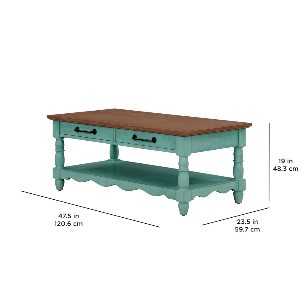 Coffee table in teal view 3