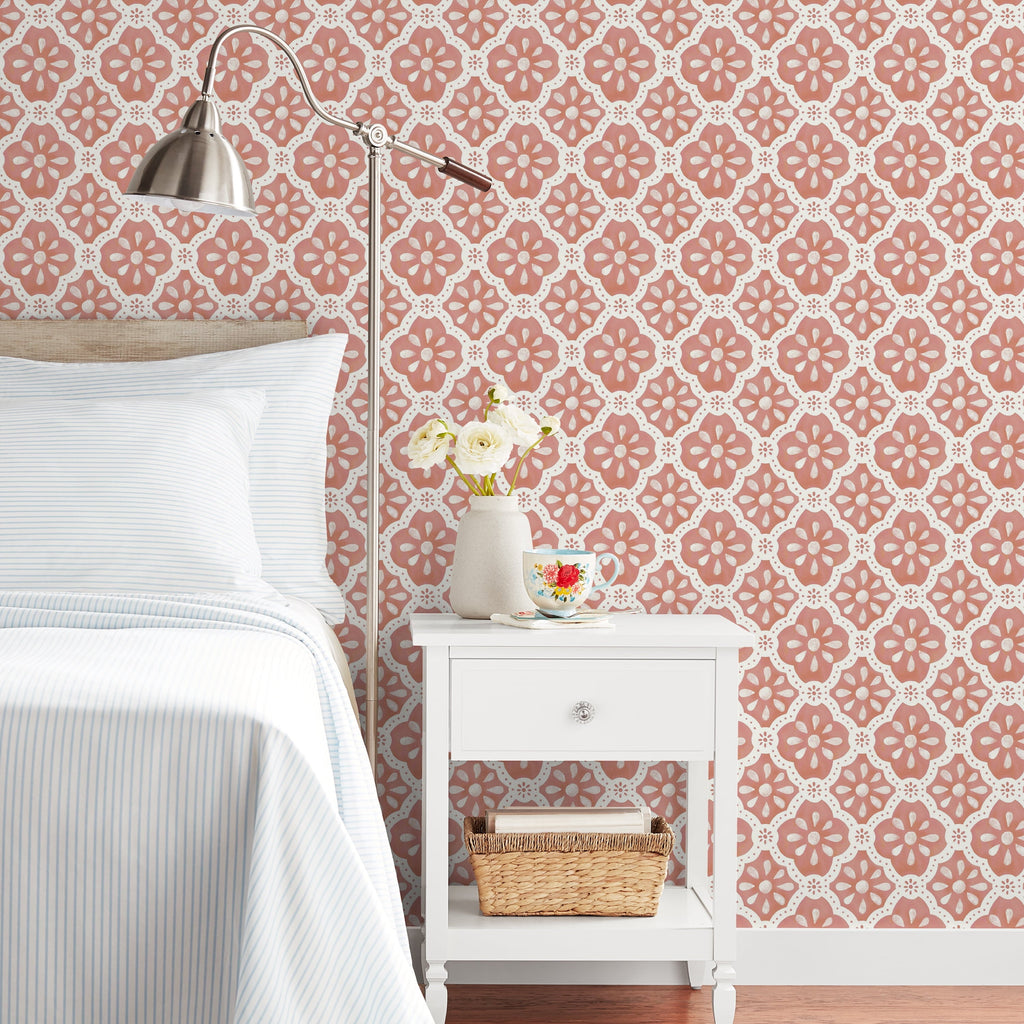 Peel and stick wallpaper in pink salmon view 5