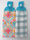Brambelle Folk Geo Handmade Crochet Top Hanging Kitchen Towel Turquoise