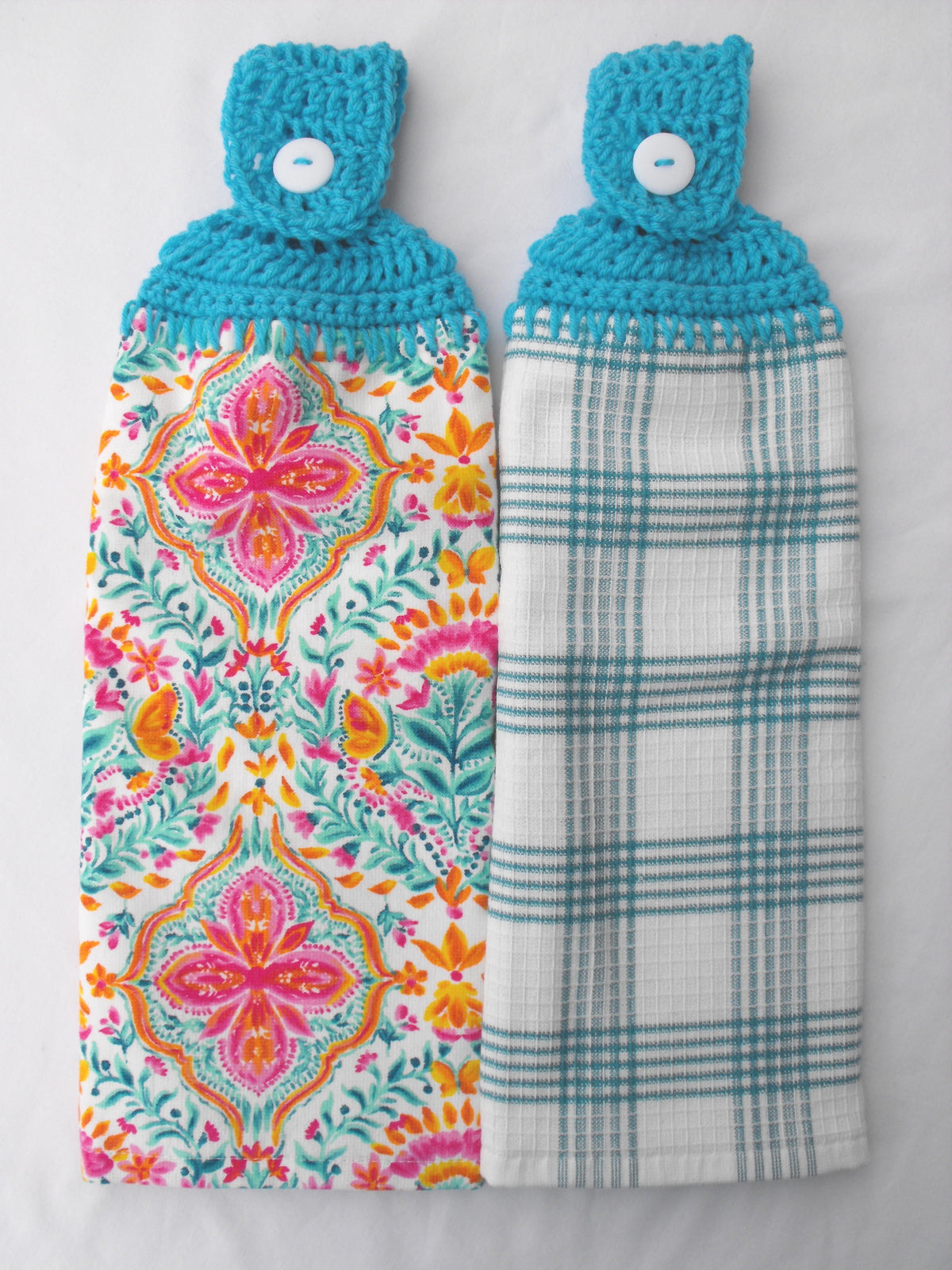 Brambelle Folk Geo Handmade Crochet Top Hanging Kitchen Towel Turquoise