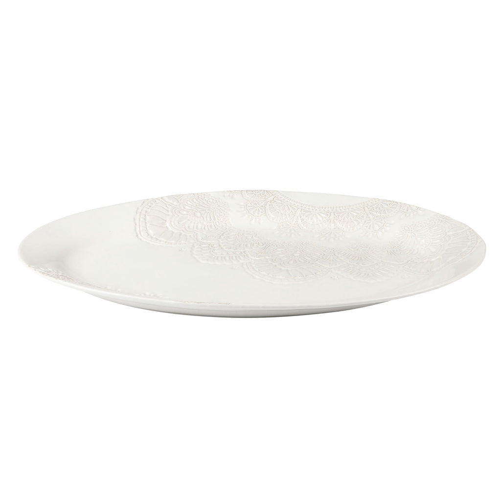 Brambelle Vintage Lace Stoneware Oval Serving Platter 20 Inch White