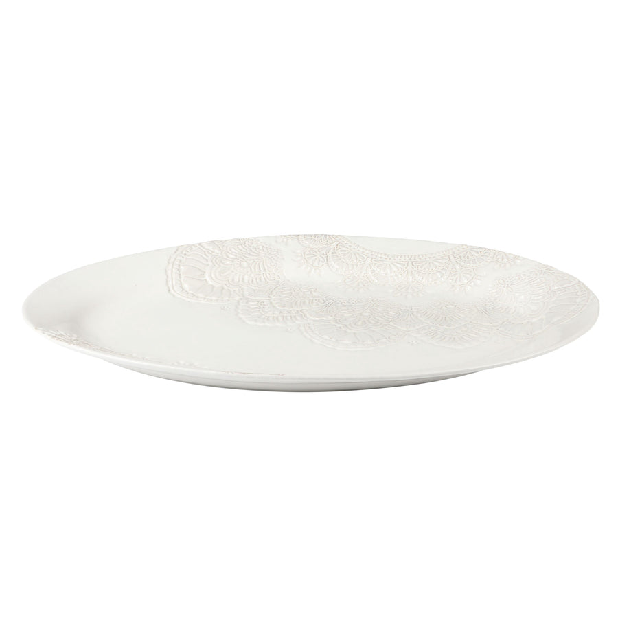 Brambelle Vintage Lace Stoneware Oval Serving Platter 20 Inch White