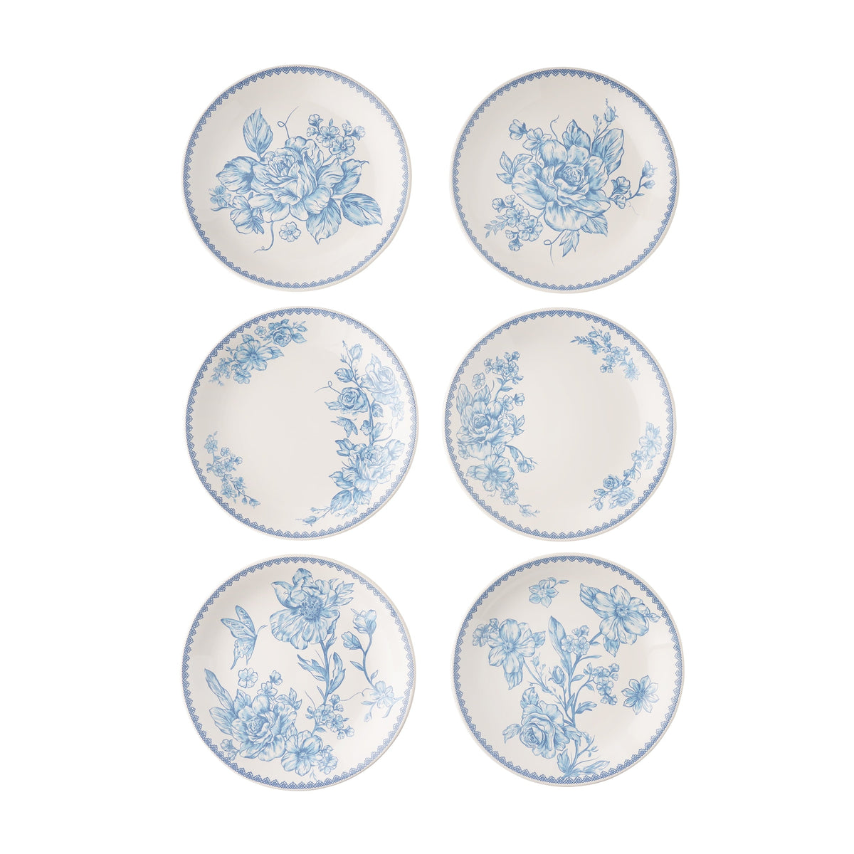 Brambelle Agatha Stoneware Appetizer Plates Blue Set of 6
