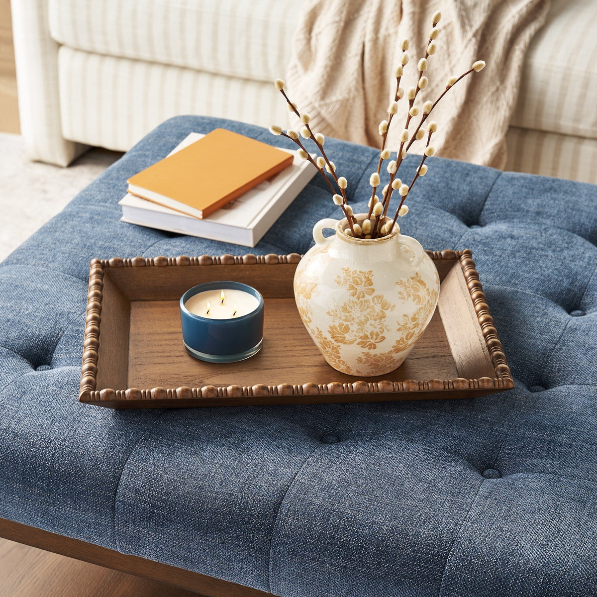 Brambelle Harper Decorative Tray with Beaded Rim Rustic Brown