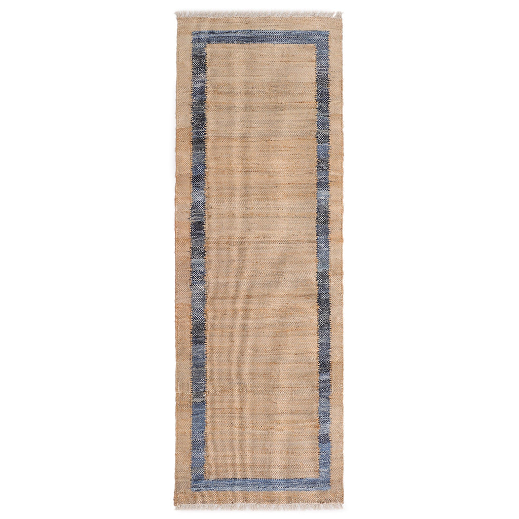 Brambelle Denim Jute Runner Rug Natural with Blue Border 30 x 96 Inch