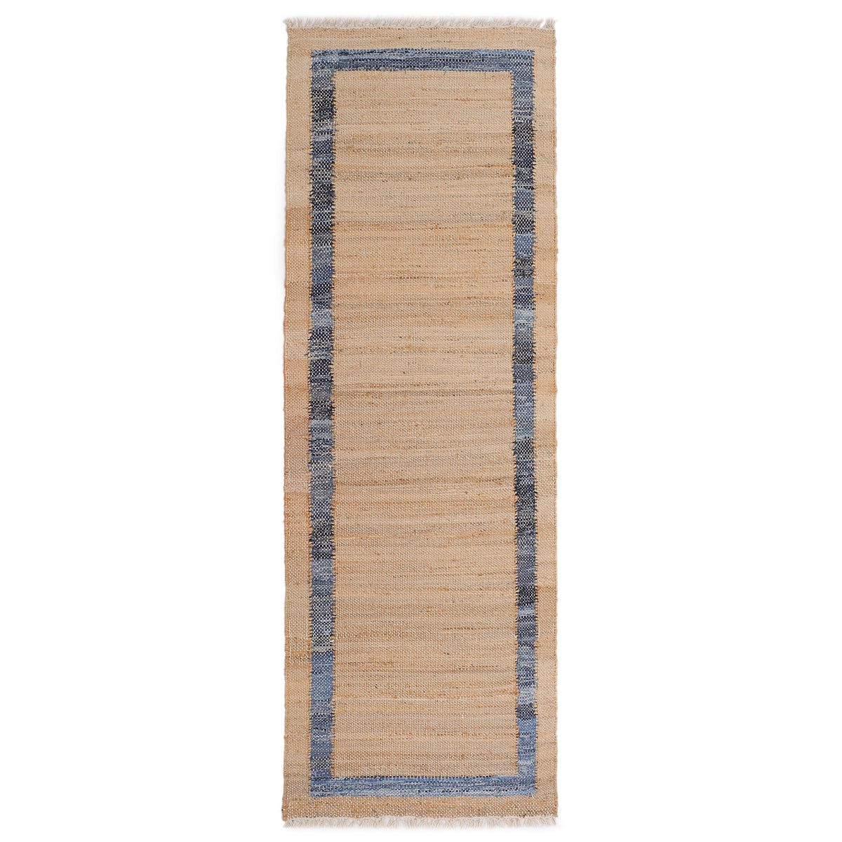 Brambelle Denim Jute Runner Rug Natural with Blue Border 30 x 96 Inch