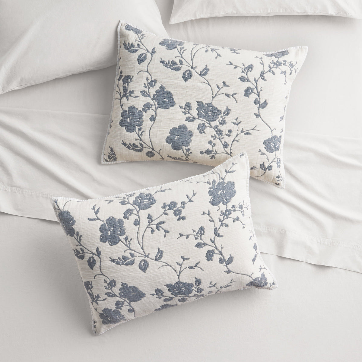 Brambelle Agatha Floral Gauze Pillow Shams Standard Blue Dust 2 Pack