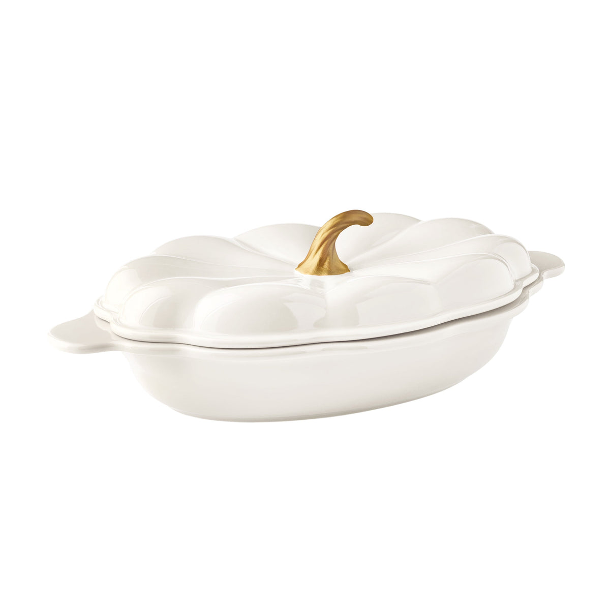Brambelle Oval Pumpkin Stoneware Baker with Lid 3 Quart Linen
