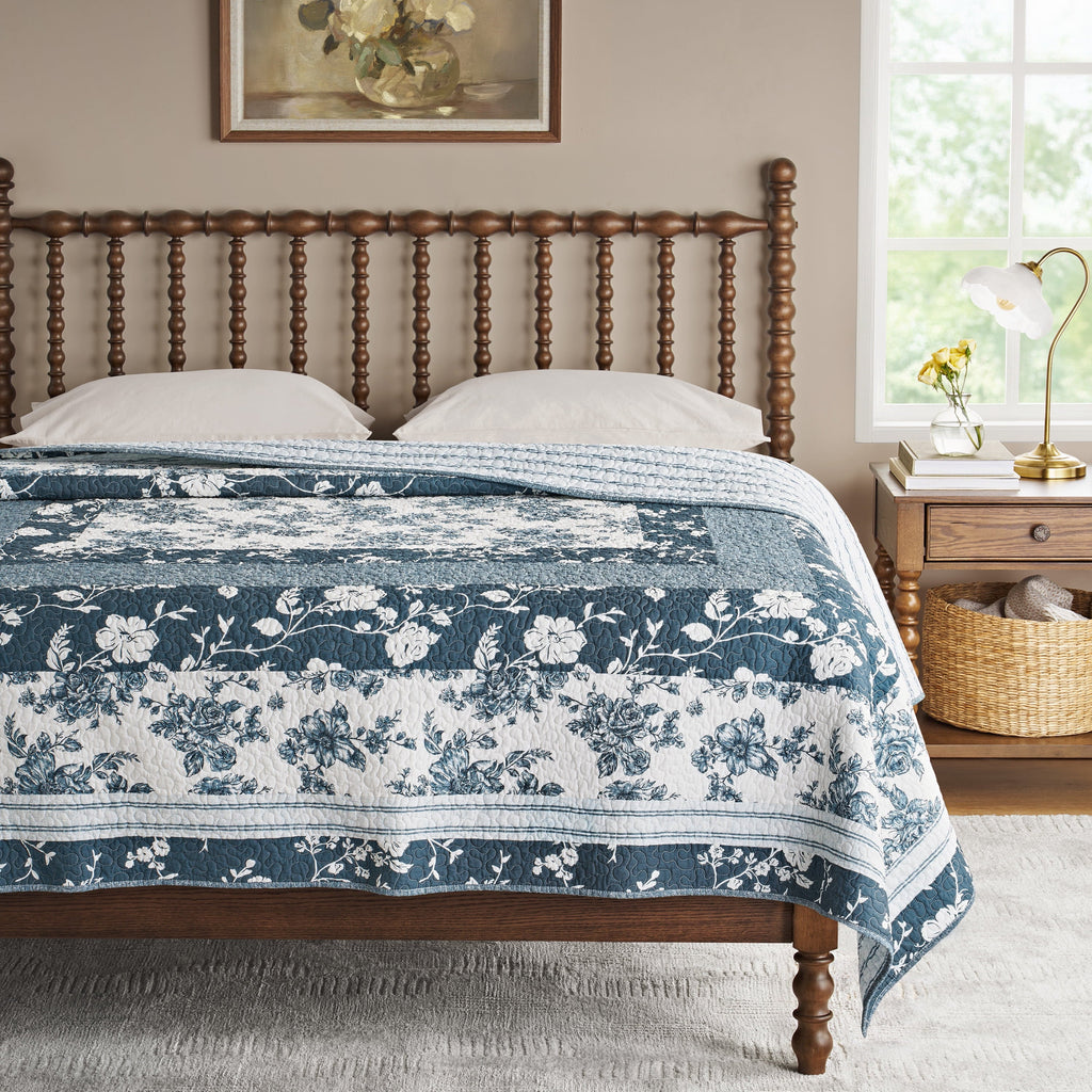 Brambelle Avery Cotton Patchwork Quilt Full Queen Blue Dust