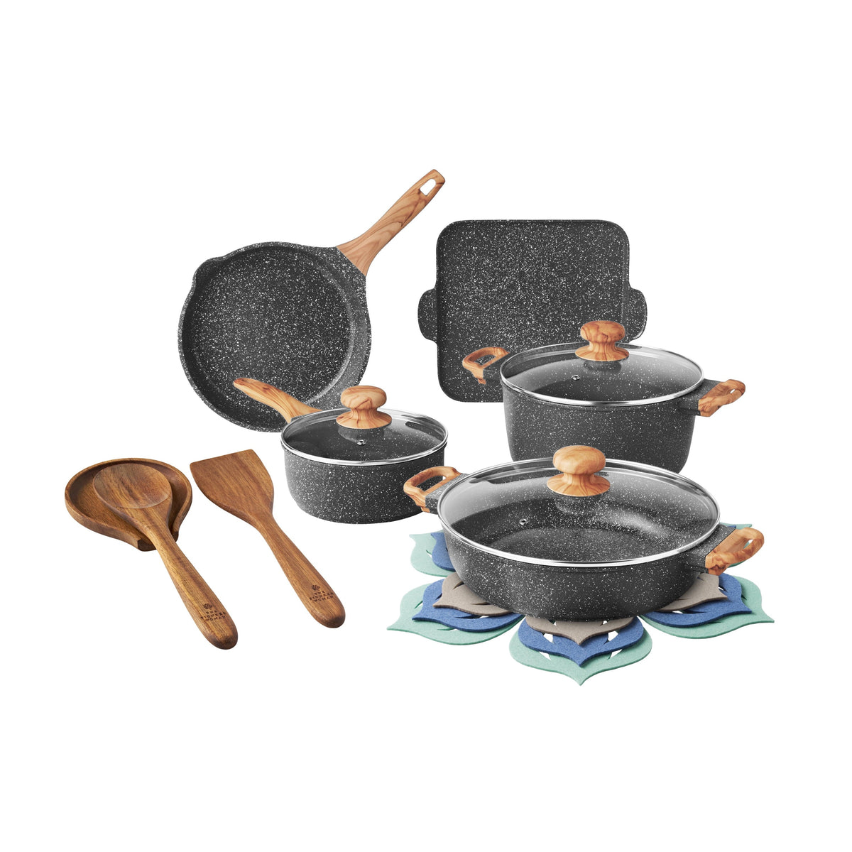 Brambelle Prairie Signature Cast Aluminum Cookware Set 14 Piece Charcoal