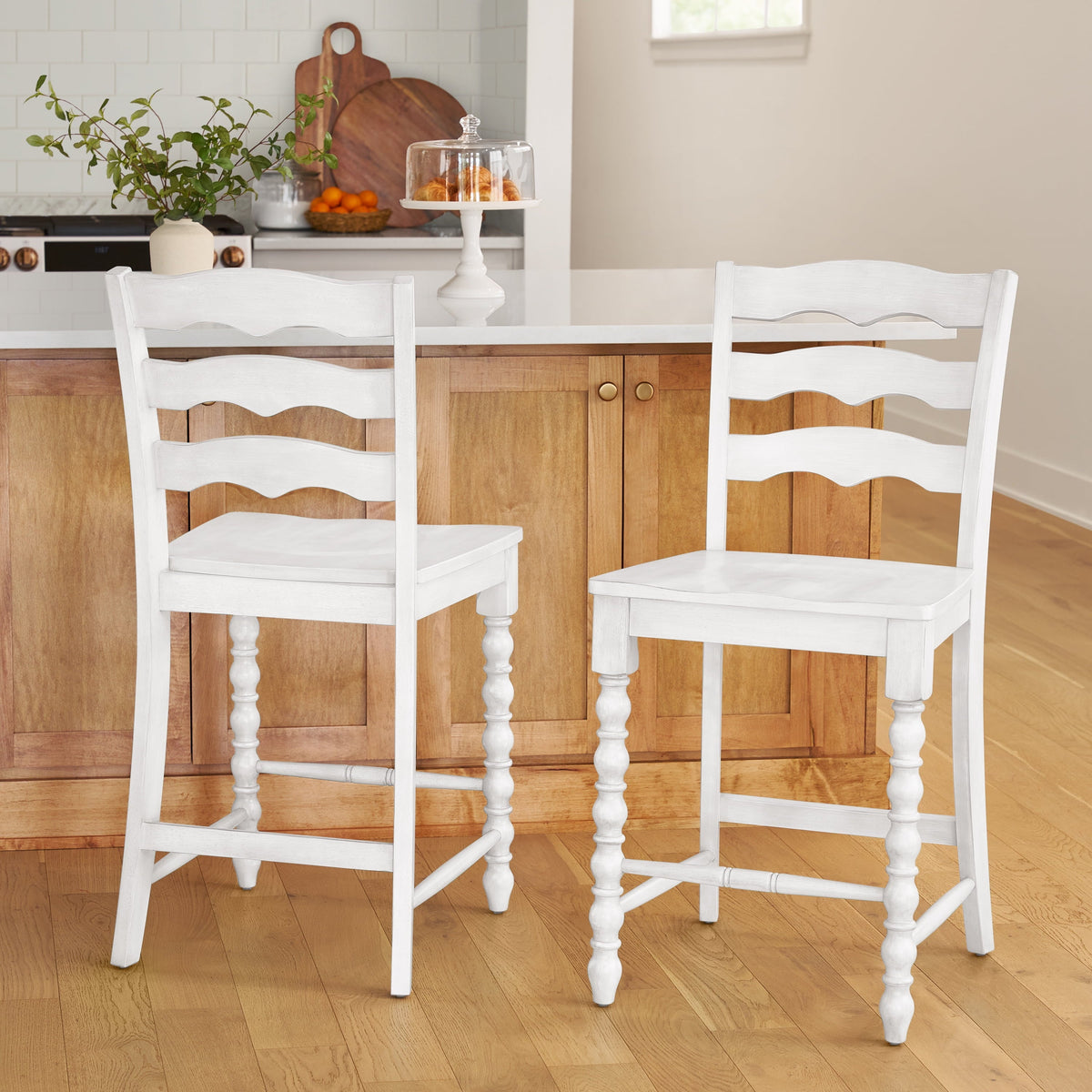 Brambelle Harper Counter Height Wood Stools White 2 Pack