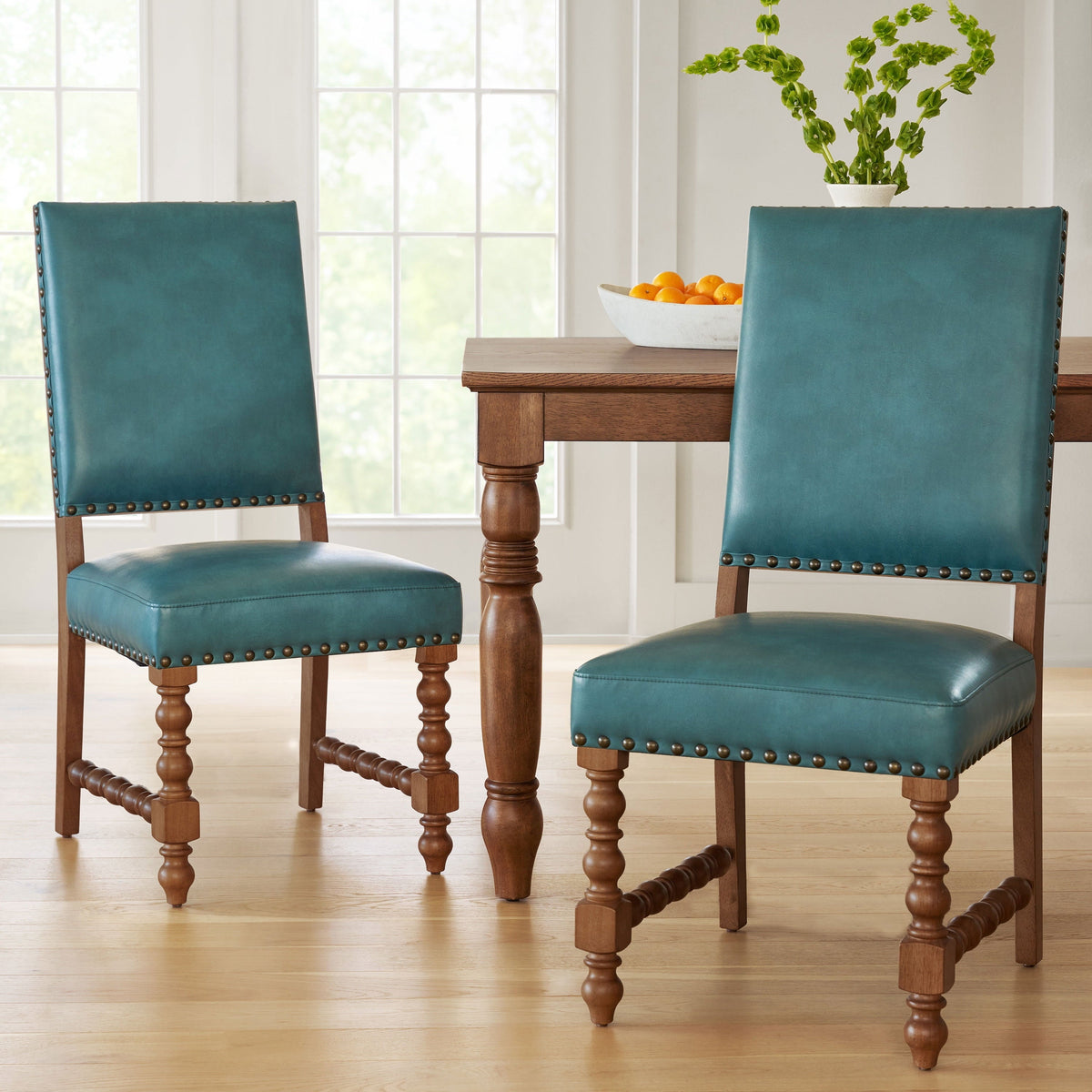 Brambelle Harper Faux Leather Dining Chairs Turquoise Set of 2