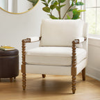 Brambelle Harper Spindle Accent Chair Antique White Fabric Upholstery