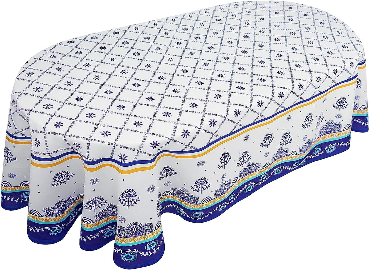 Brambelle Polish Pottery Style Tablecloth Blue Ceramic Print