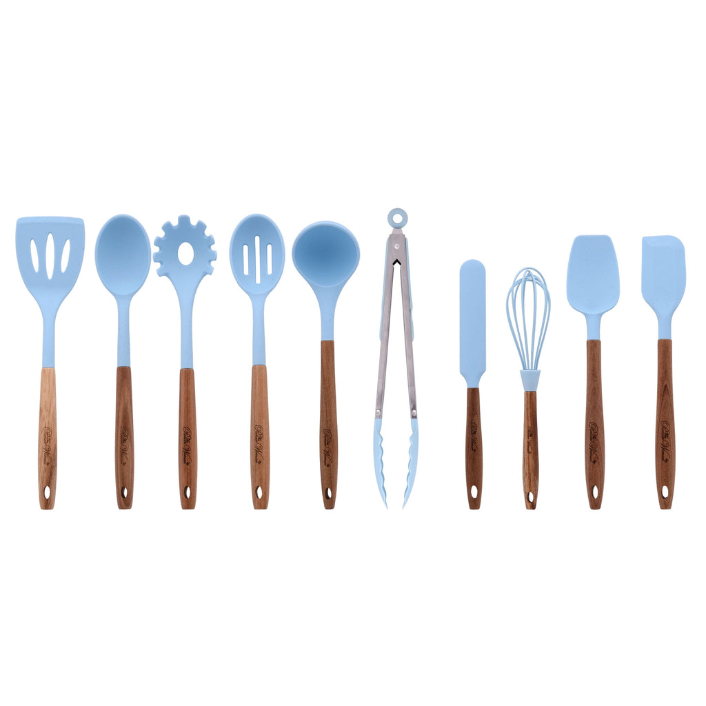 Brambelle Silicone and Acacia Wood Cooking Utensil Set 10 Piece Blue