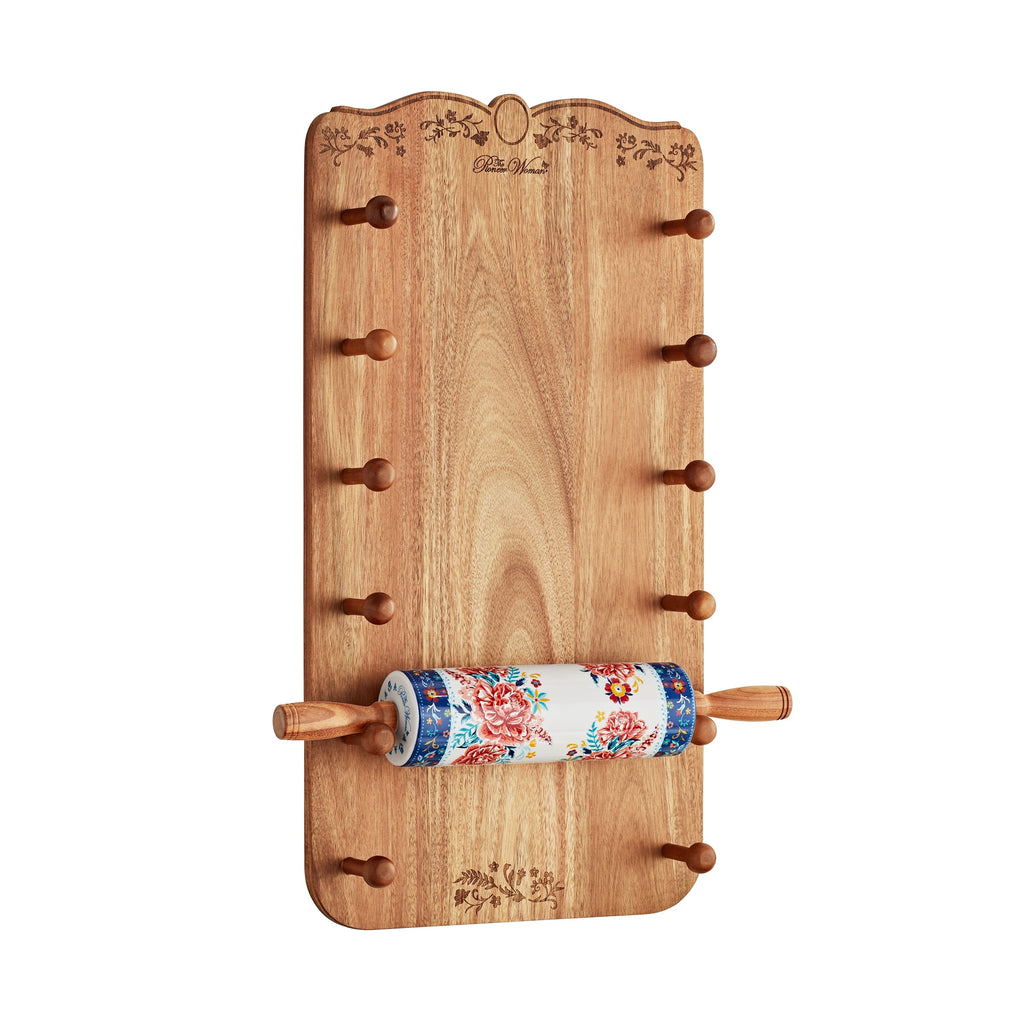 Brambelle Keepsake Floral Ceramic Rolling Pin with Acacia Wood Holder