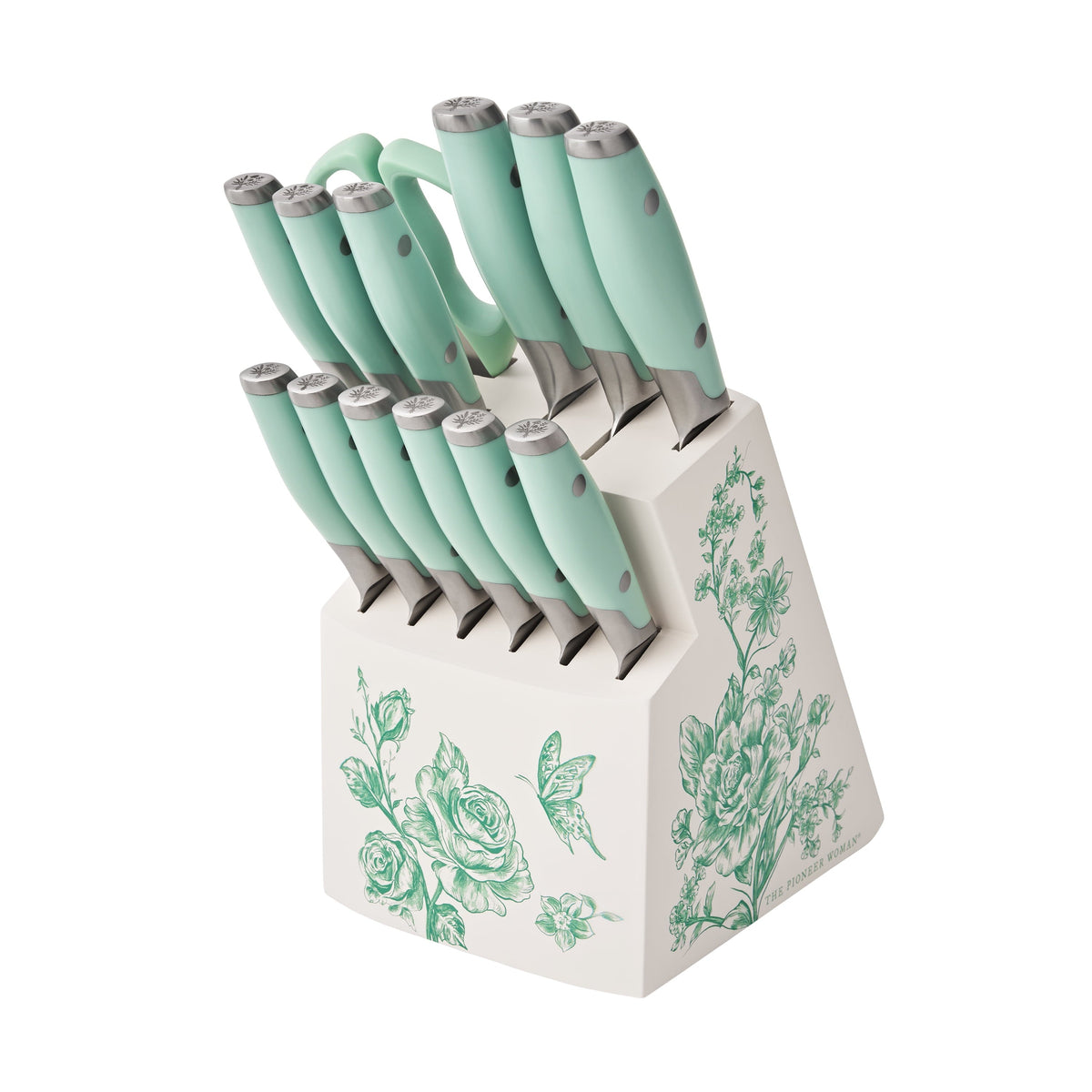 Brambelle Agatha Forged Stainless Steel Knife Block Set 14 Piece Green