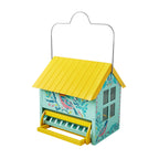 Brambelle Metal Hopper Bird Feeder Squirrel Proof 5.5 Quart Teal Yellow
