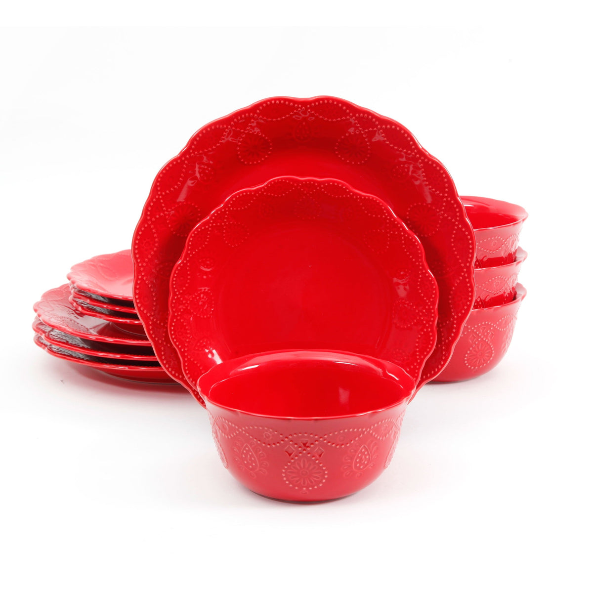 Brambelle Cowgirl Lace Dinnerware Set 12 Piece Red