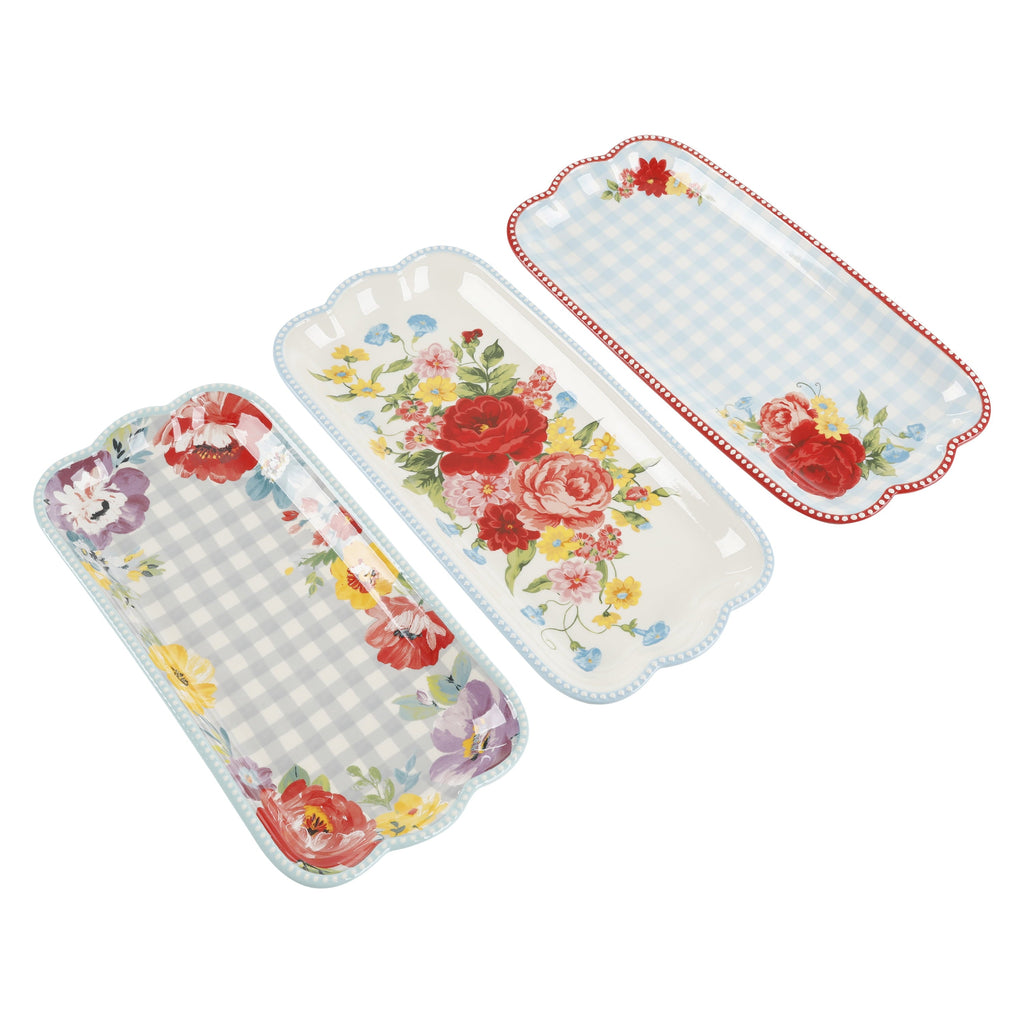 Brambelle Floral Medley Ceramic Serving Platter Set 3 Piece