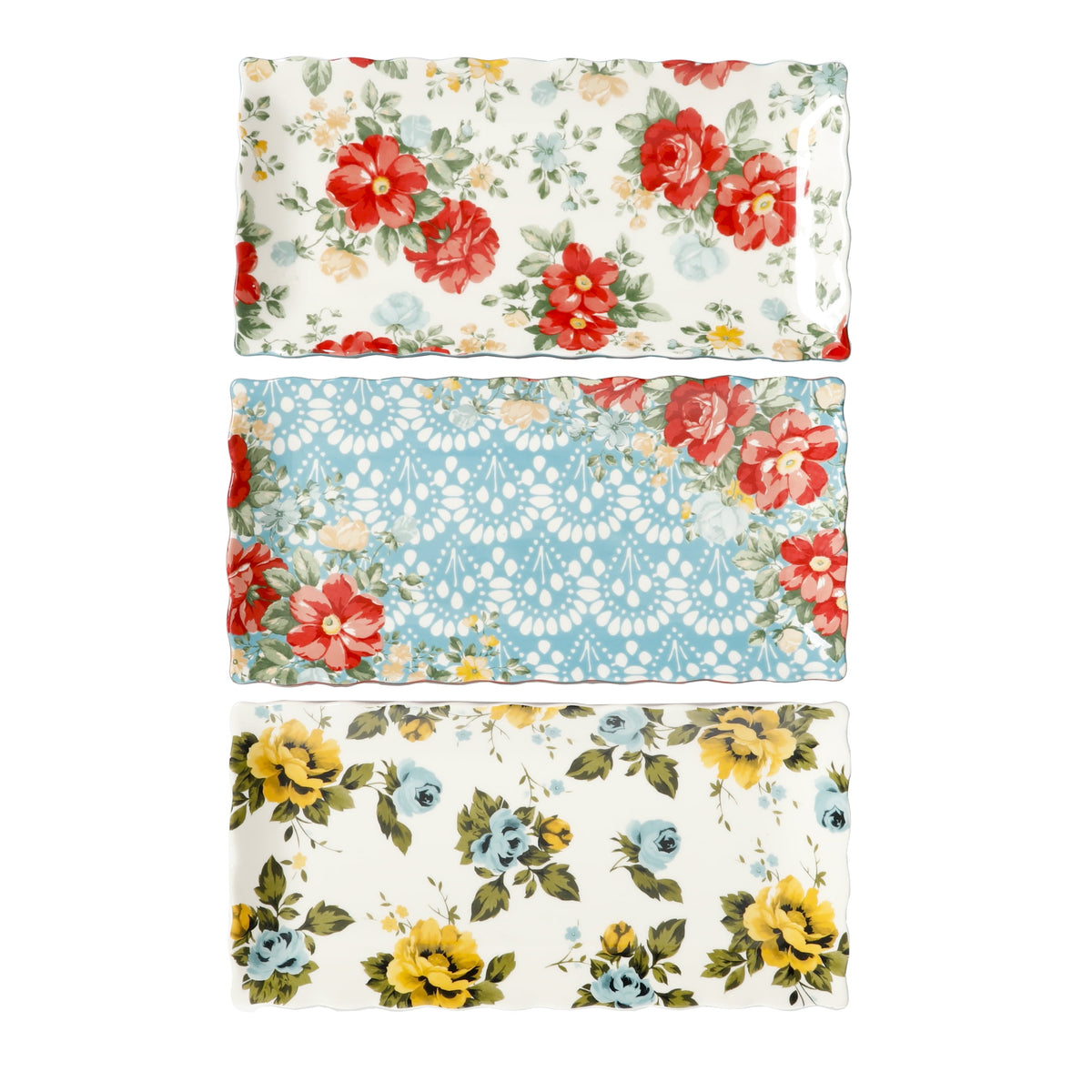 Brambelle Floral Medley Stoneware Serving Platters 12.3 Inch 3 Piece Set