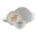 Brambelle Gingham Ceramic Dinnerware Set 12 Piece Gray