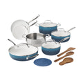 Brambelle Harlow Ceramic Nonstick Cookware Set 15 Piece Denim Blue