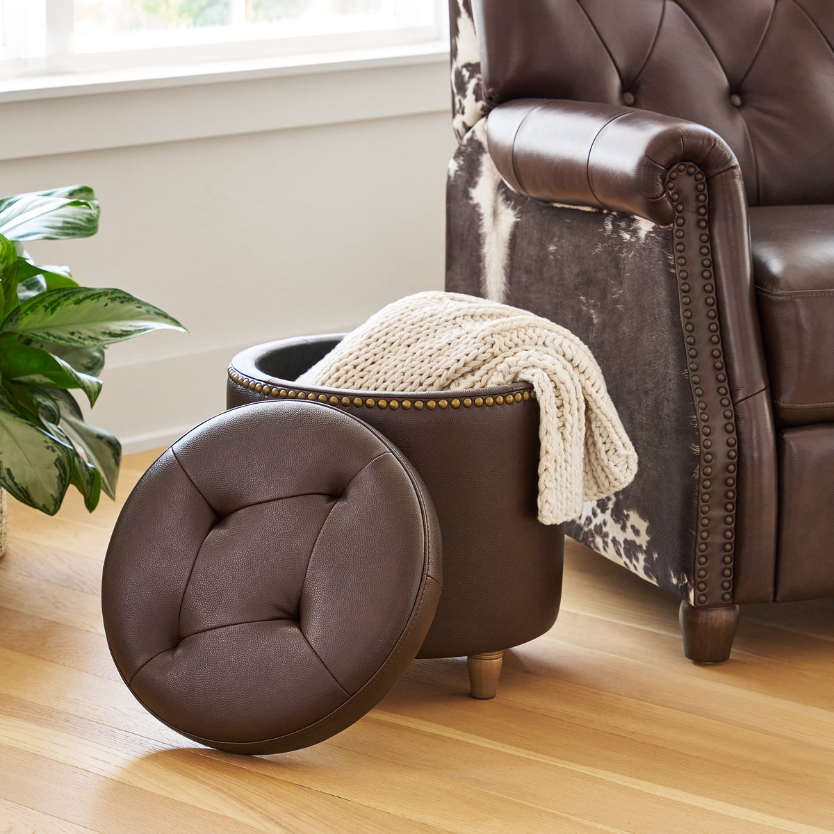 Storage ottoman in Whiskey