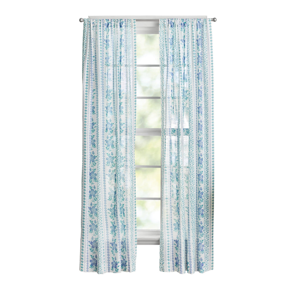 Brambelle Hattie Stripe Cotton Rod Pocket Curtain Panels Blue 2 Pack