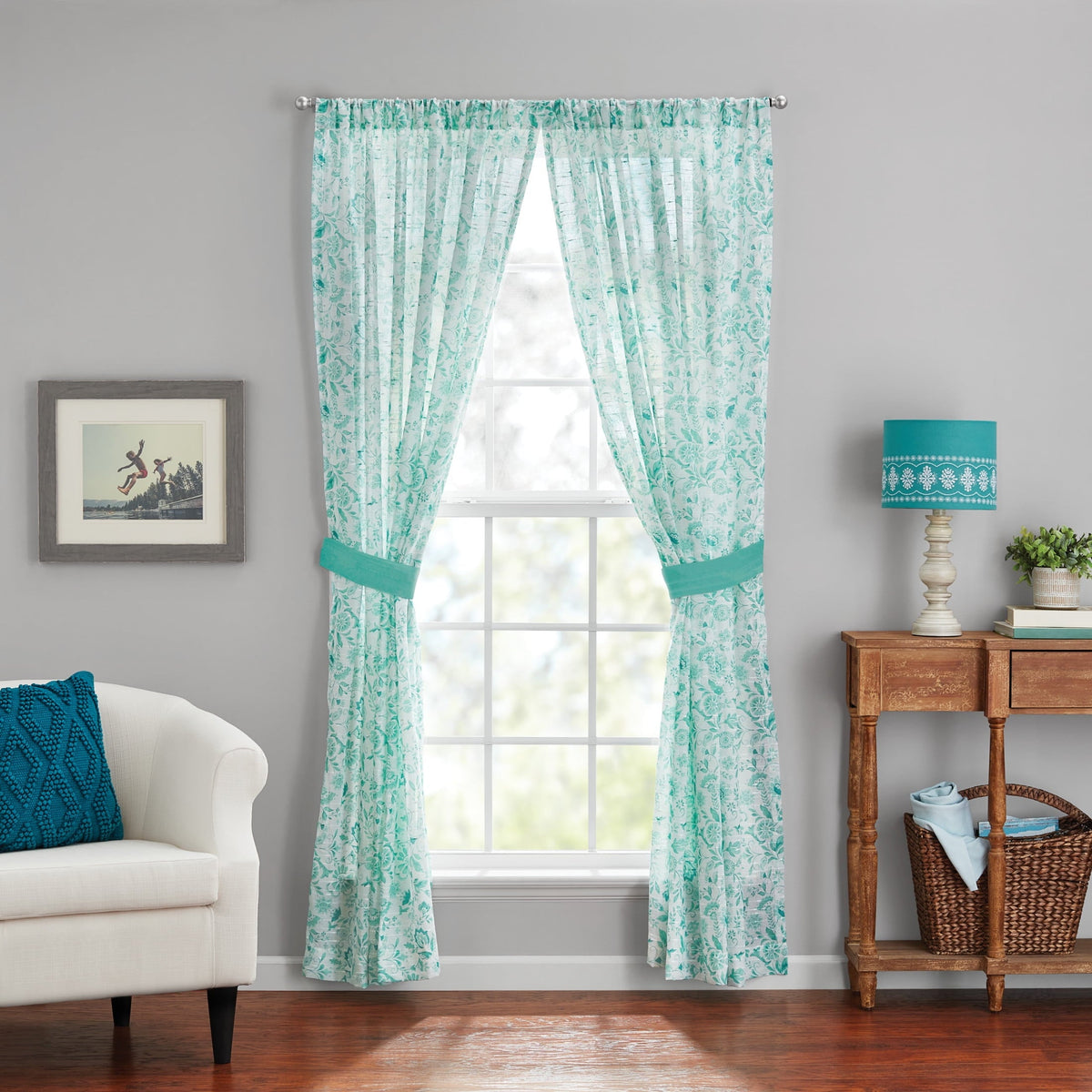 Brambelle Maize Sheer Curtain Panel Teal 50 x 84 Inch