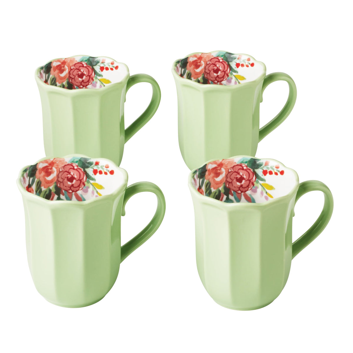 Brambelle Painted Meadow Ceramic Mugs 16 oz Set of 4