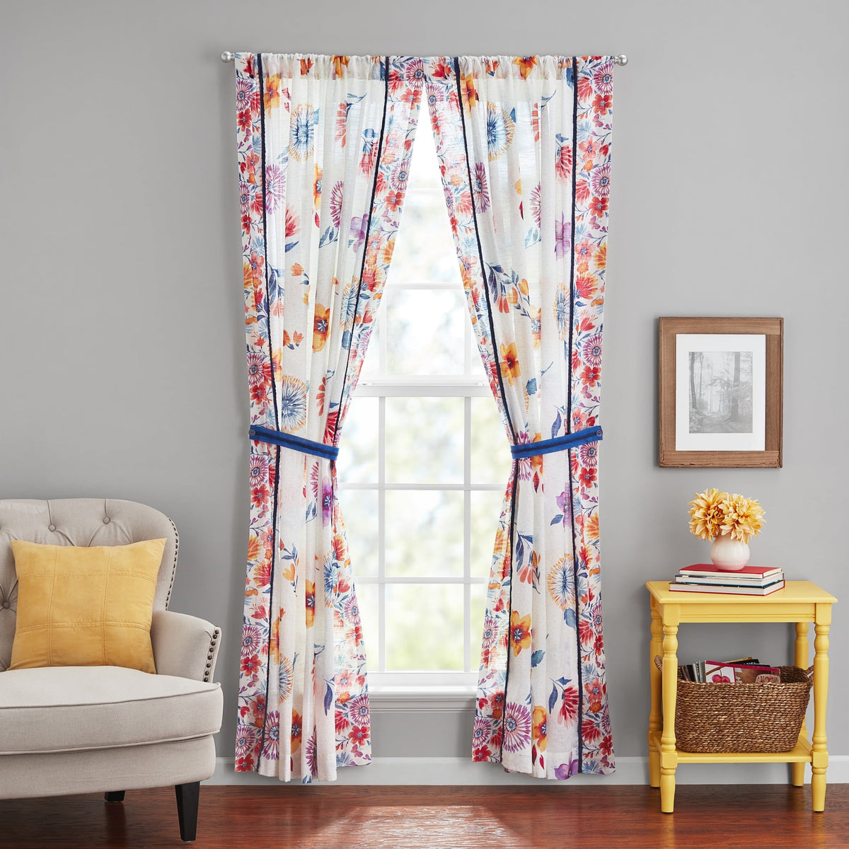 Brambelle Sheer Cotton Floral Curtain Panel 50 x 84 Inch