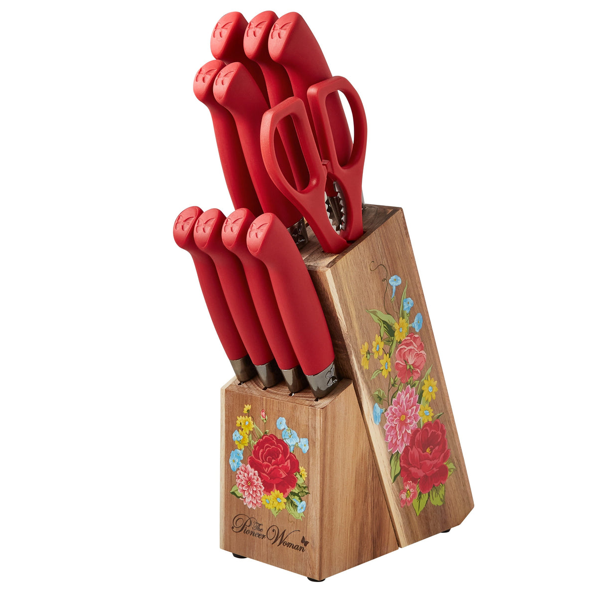 Brambelle Sweet Rose Stainless Steel Knife Block Set 11 Piece Red