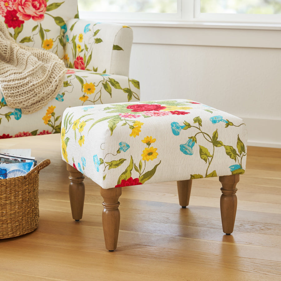 Brambelle Sweet Rose Ottoman White 17.25 Inch