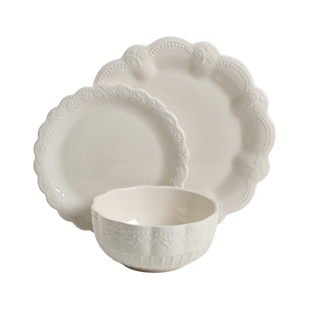 Brambelle Toni Plates and Bowls Dinnerware Set 12 Piece Linen