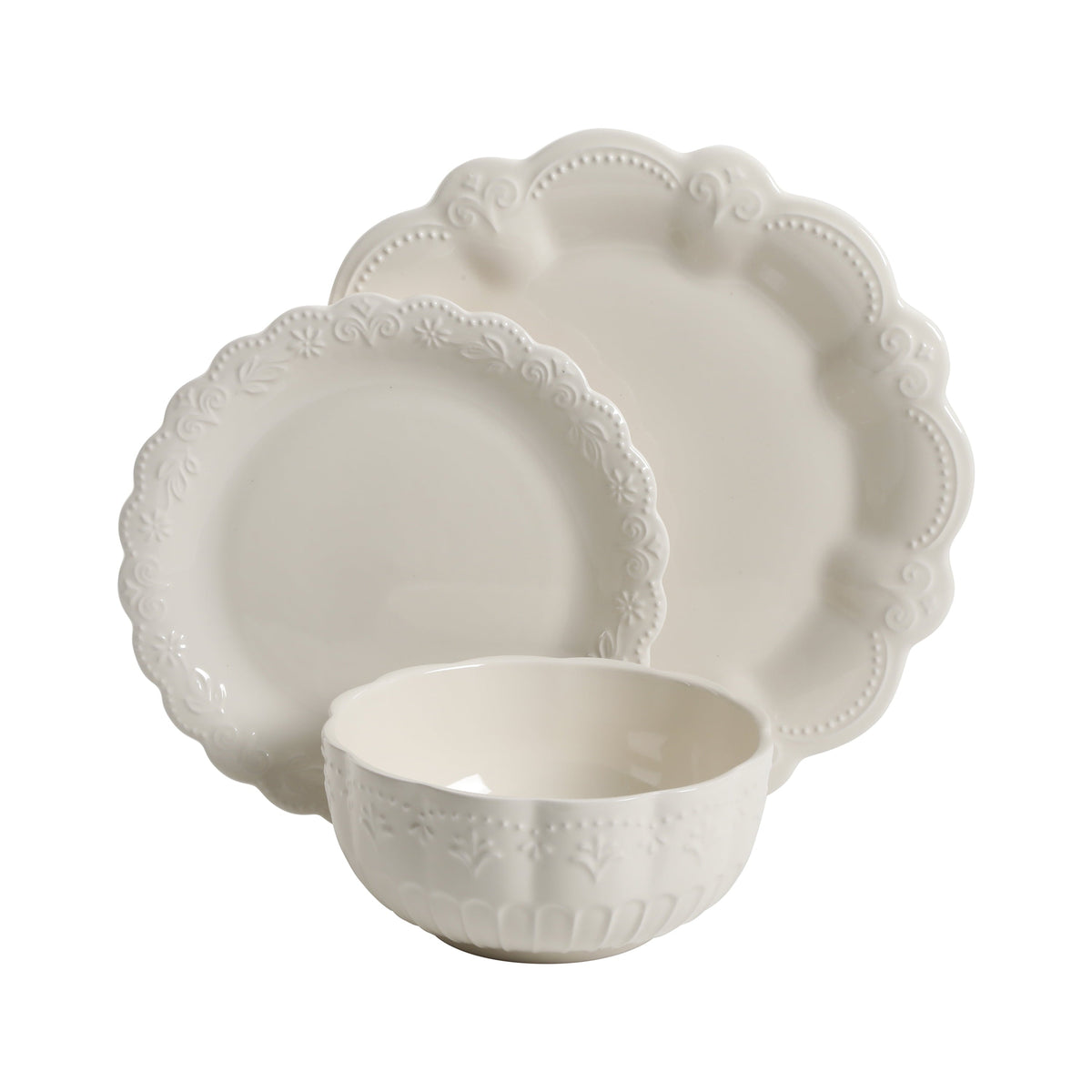Brambelle Toni Plates and Bowls Dinnerware Set 12 Piece Linen