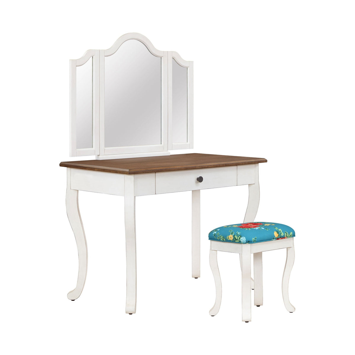 Brambelle Vanity Set with Stool and Tri Fold Mirror Solid Wood Frame