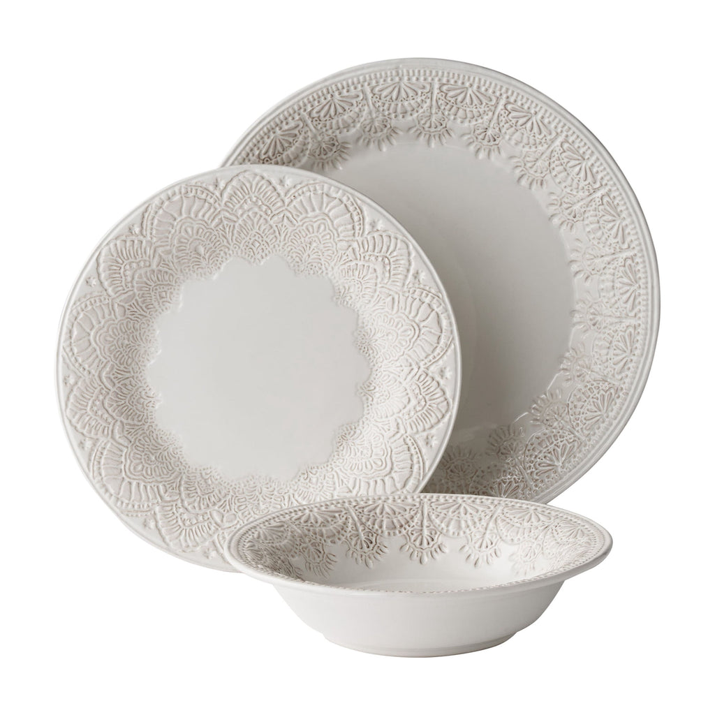 Brambelle Vintage Lace Ceramic Dinnerware Set 12 Piece Linen