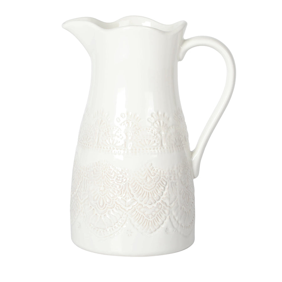 Brambelle Vintage Lace Ceramic Pitcher 9 Inch Linen